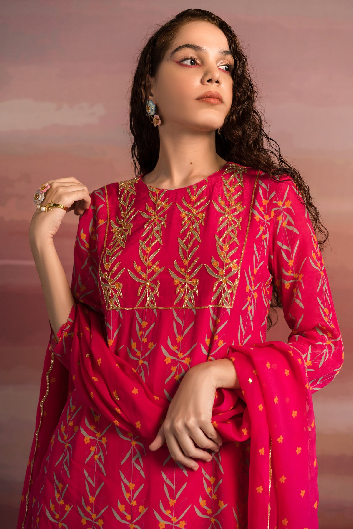 Fuschia Floral Printed Sharara Set