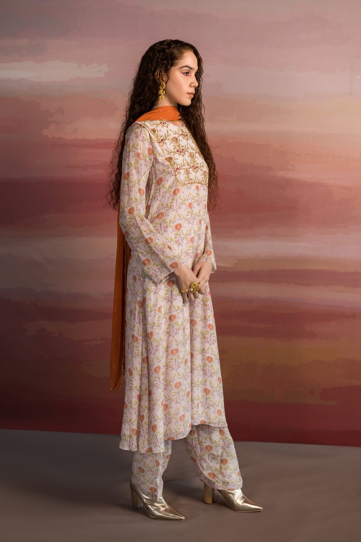 Off White Embroidered Kurta Set