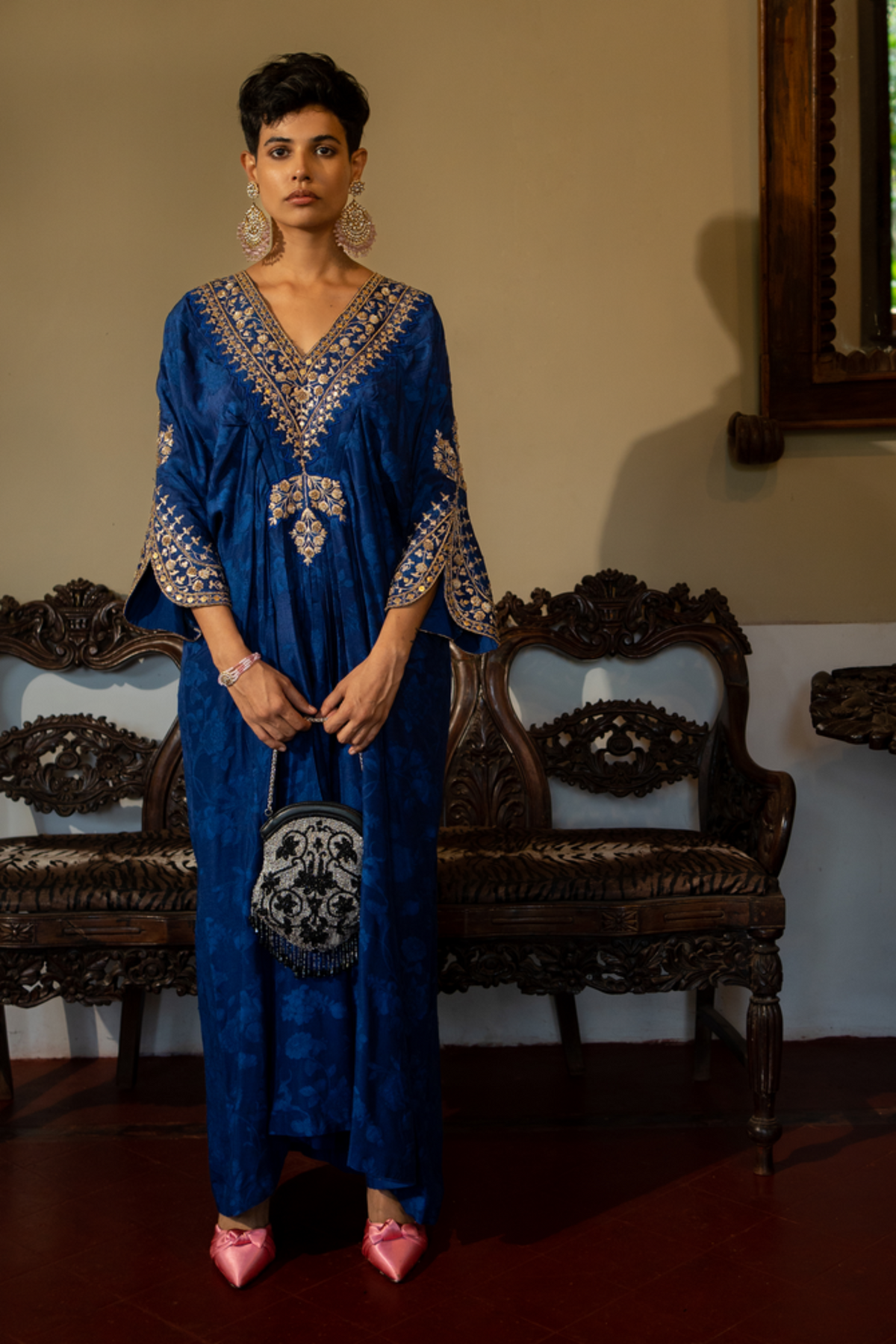 Royal Blue Self Woven Kaftan