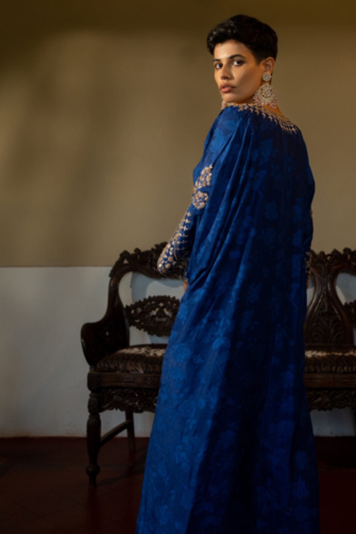 Royal Blue Self Woven Kaftan