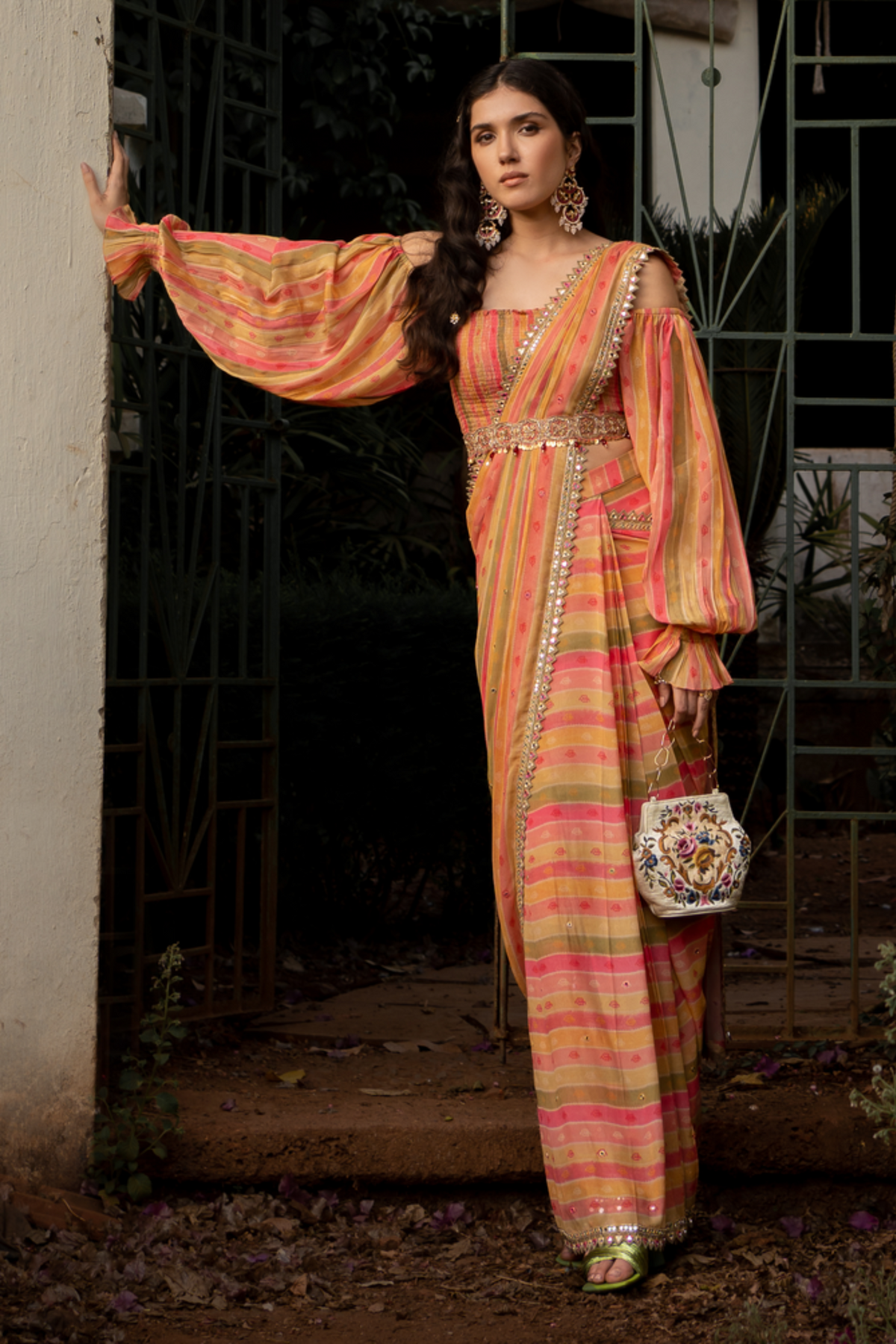 Vintage Stripe Saree Set