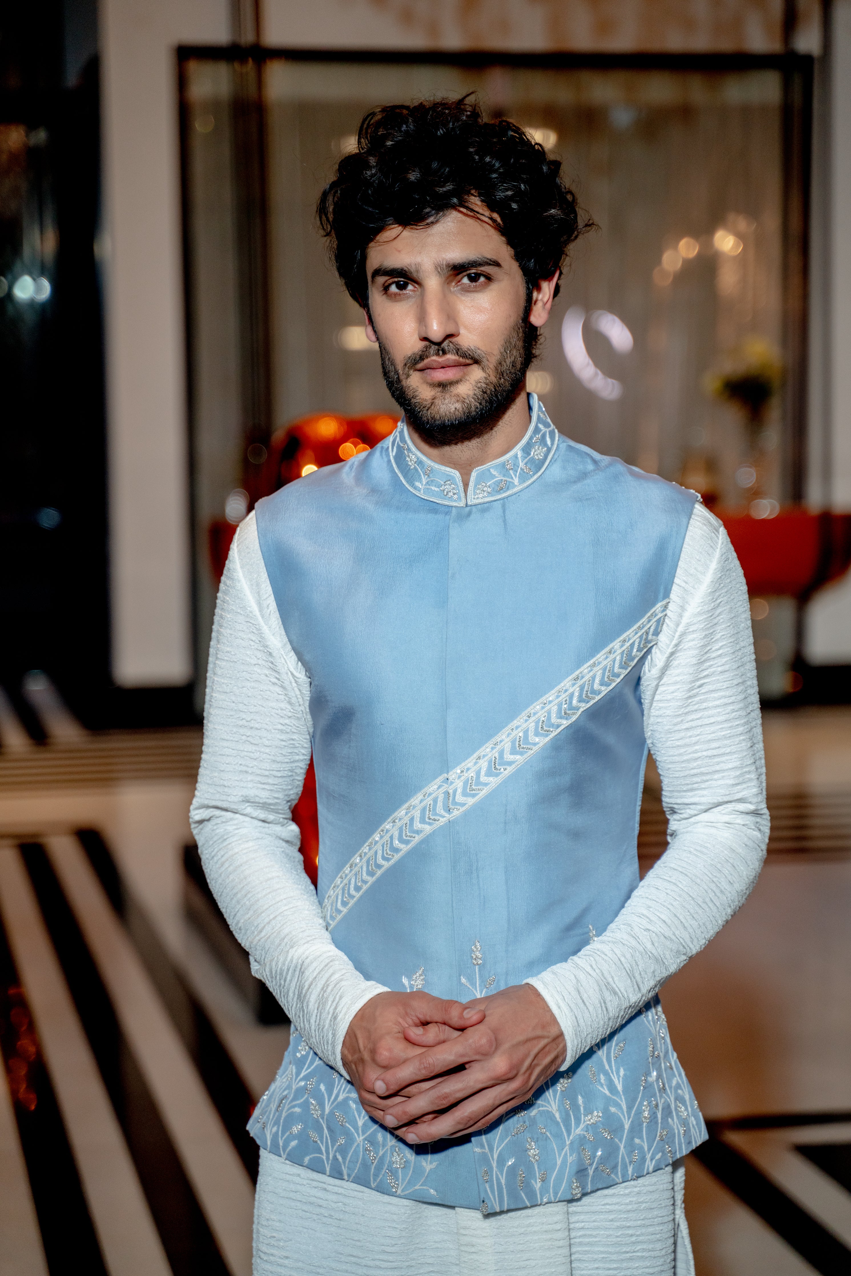 Powder blue nehru jacket set Elahe