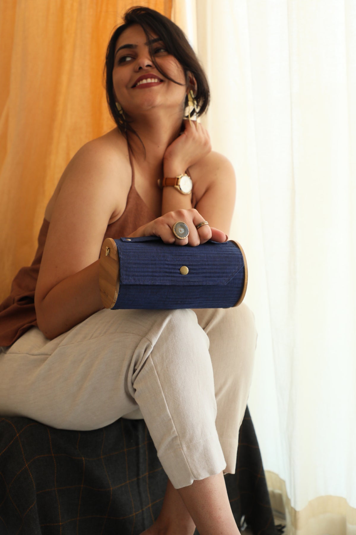 Lily Love &amp; Navy Blue  Round Clutch - Changeable Sleeve