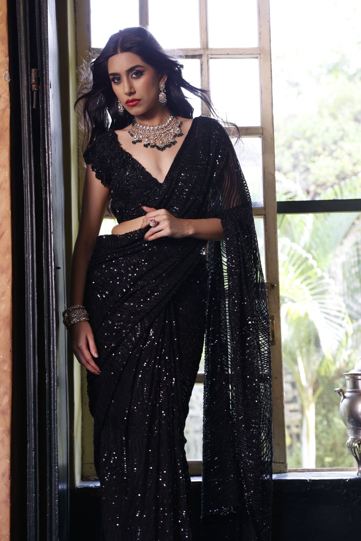 Black Embroidered Saree and Choli