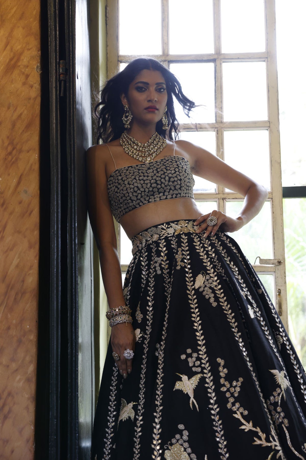 Black Embroidered Lehenga and Bustier