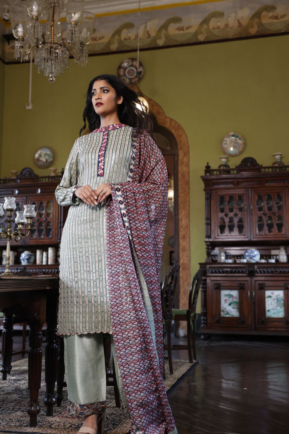 Multicoloured Kurta, Pant and Dupatta