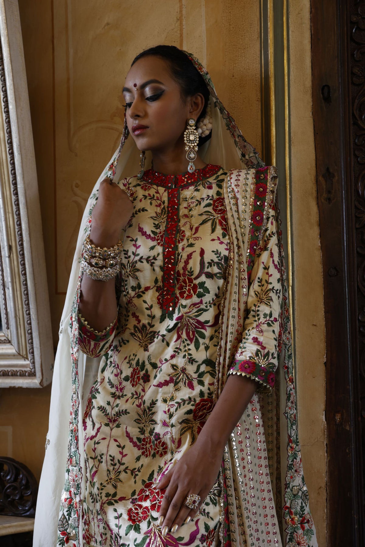 Ivory Kurta with Sharara and Dupatta