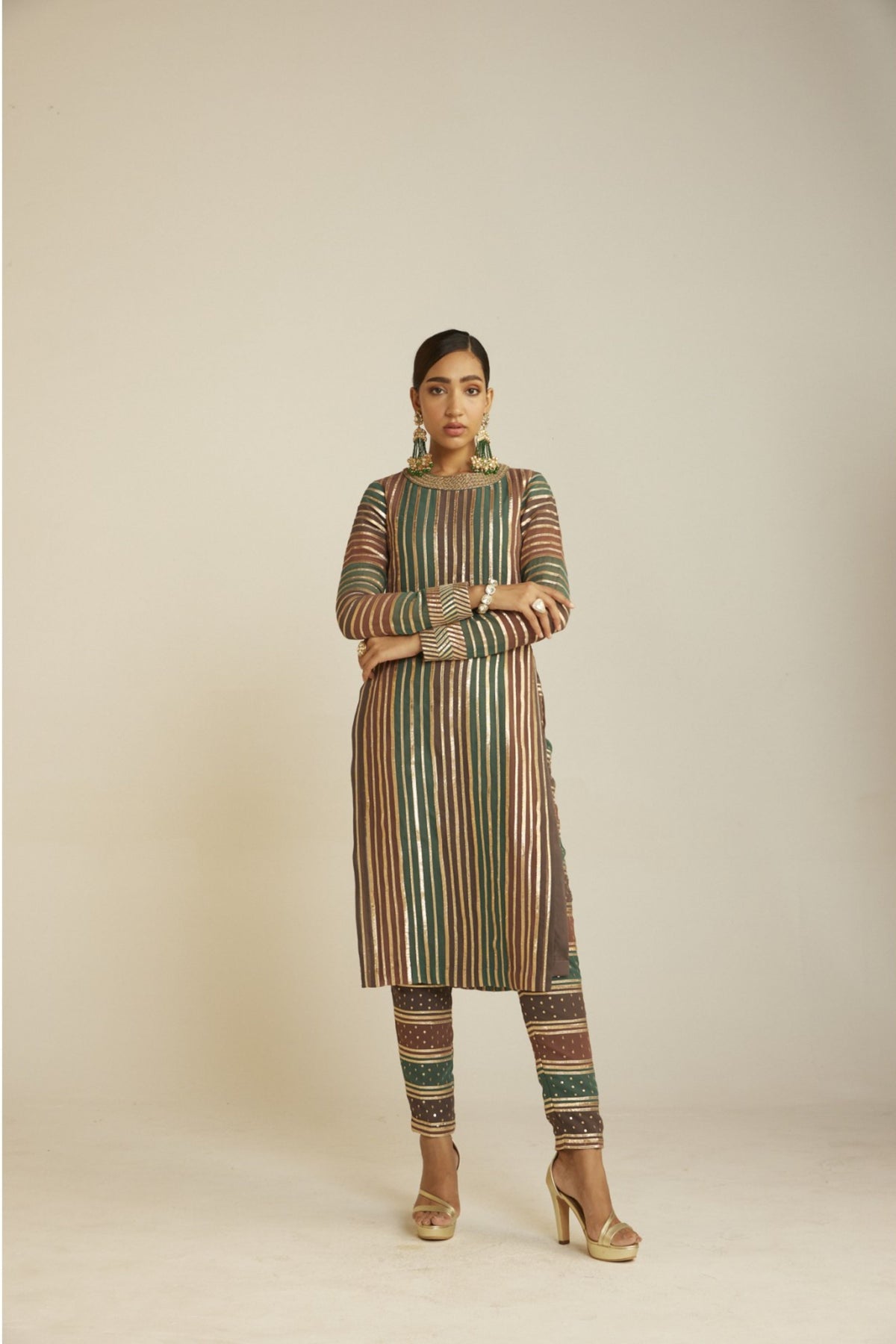 Mud Green Straight Kurta Pant Set