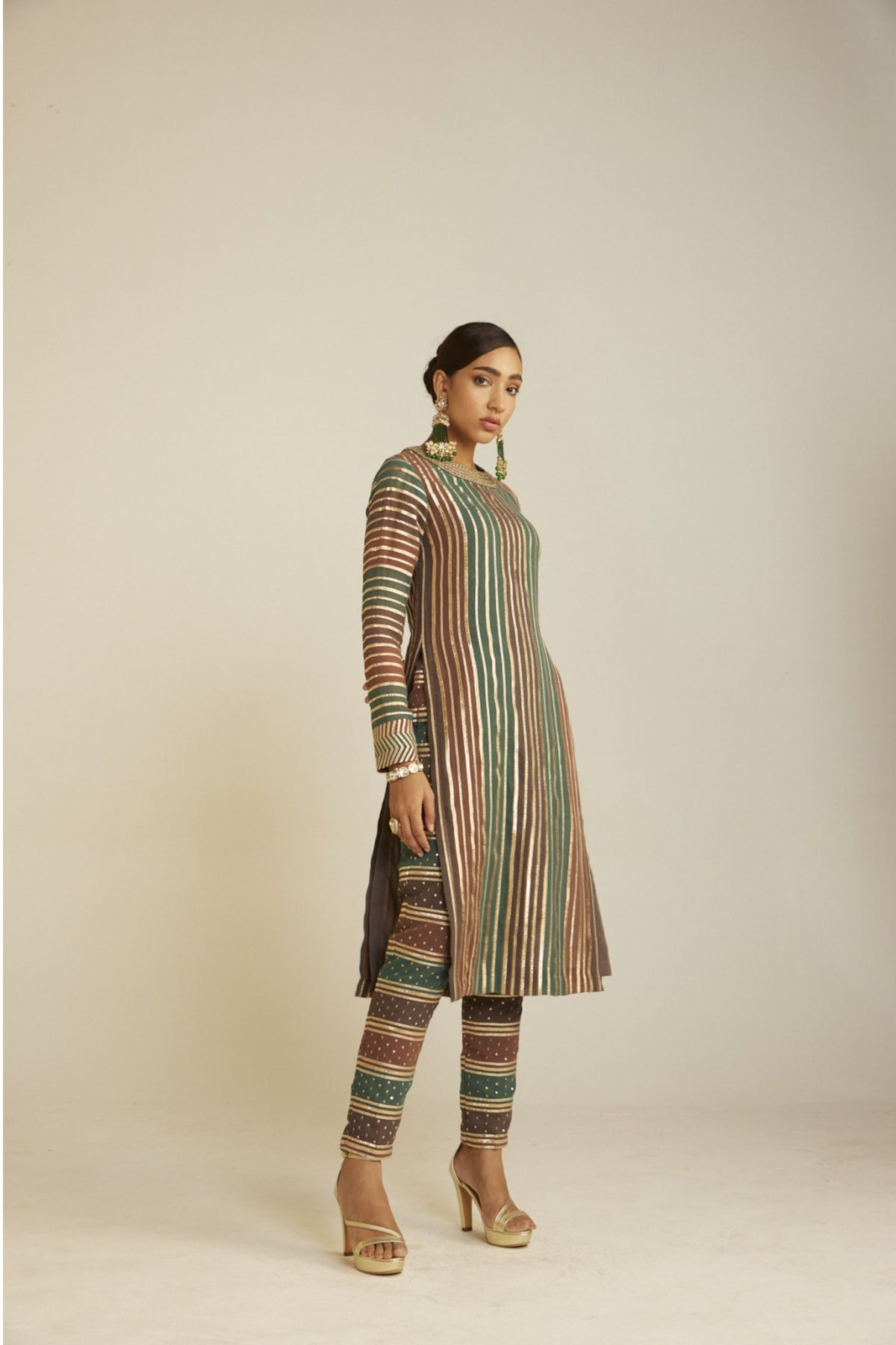 Mud Green Straight Kurta Pant Set