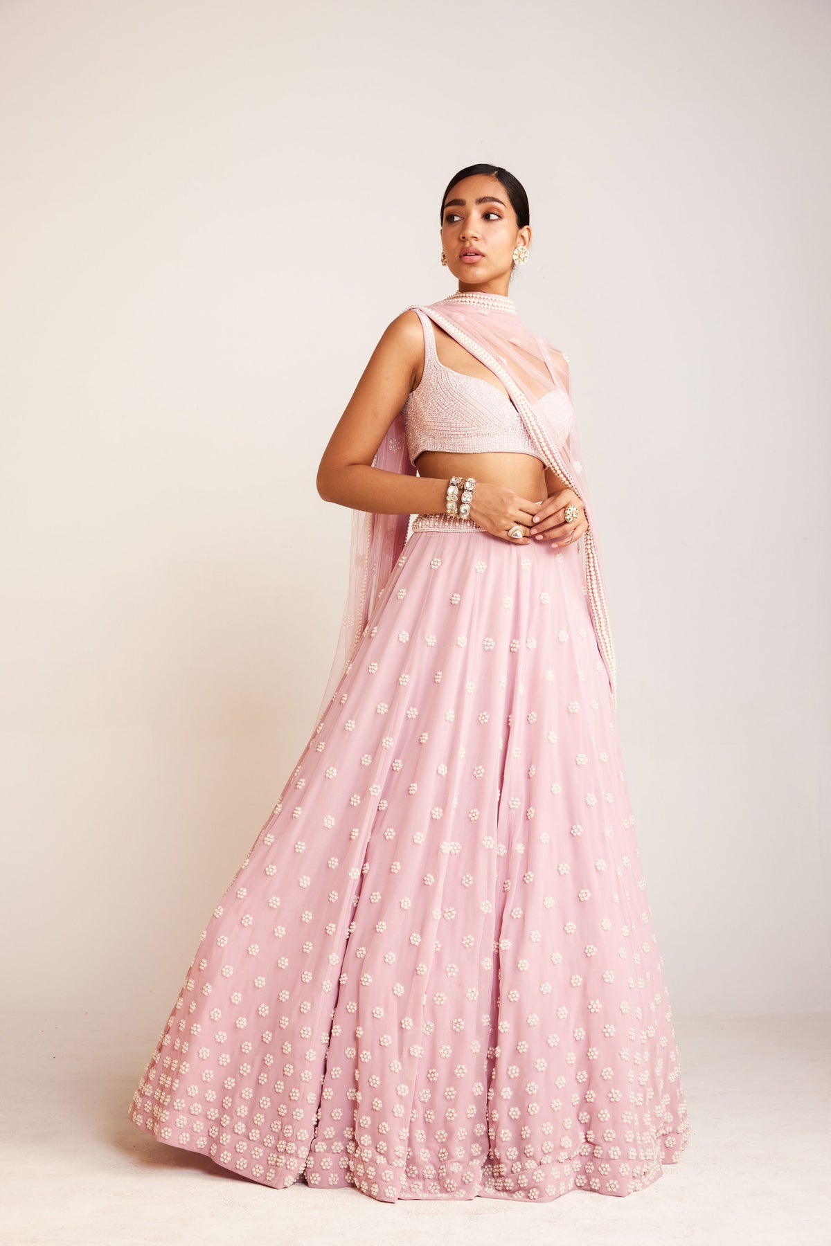 Powder Pink Flower Lehenga Set