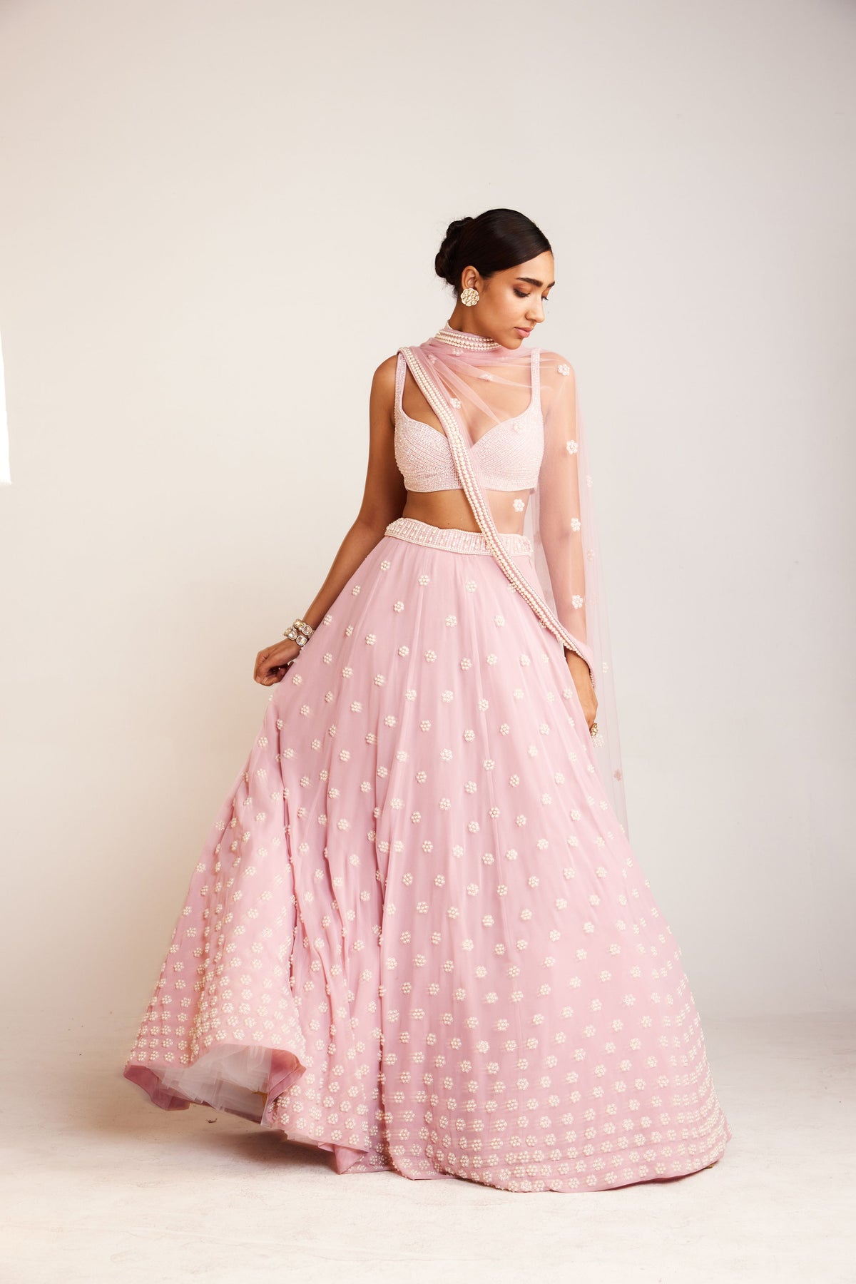 Powder Pink Flower Lehenga Set