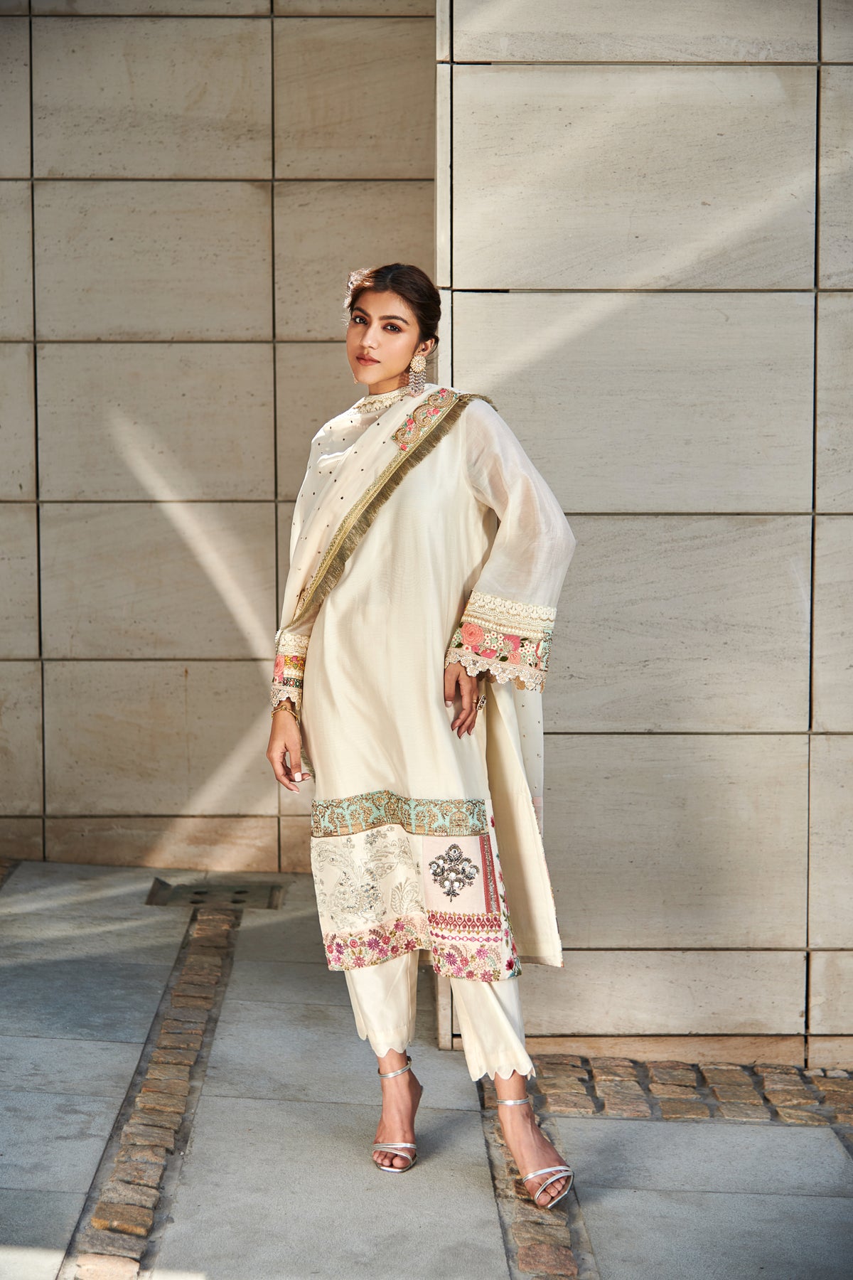 Multi patch ivory suit set