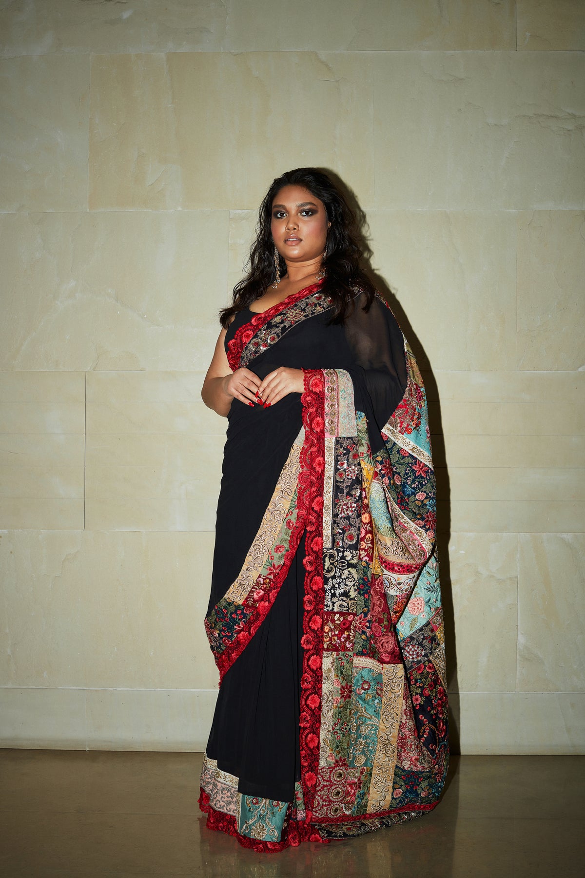 Vintage upcycled multi patch saree set