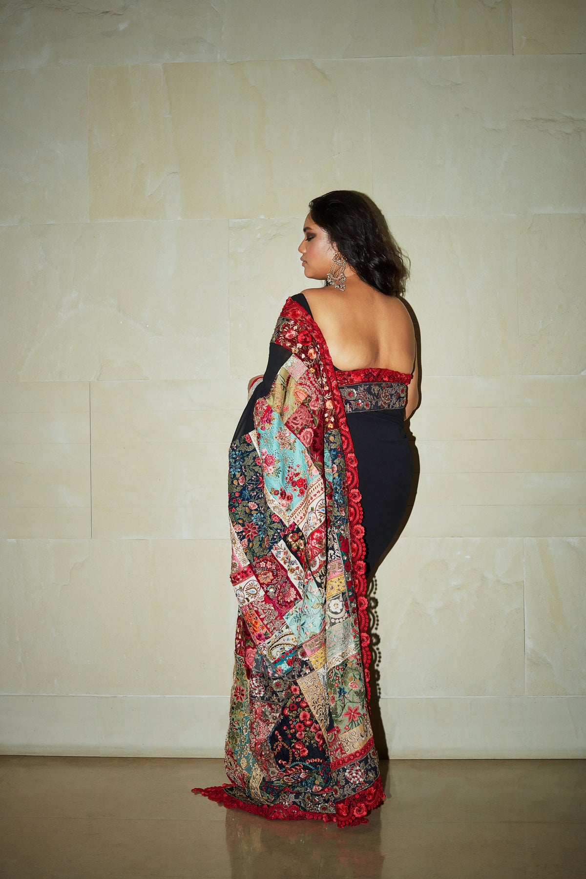 Vintage upcycled multi patch saree set