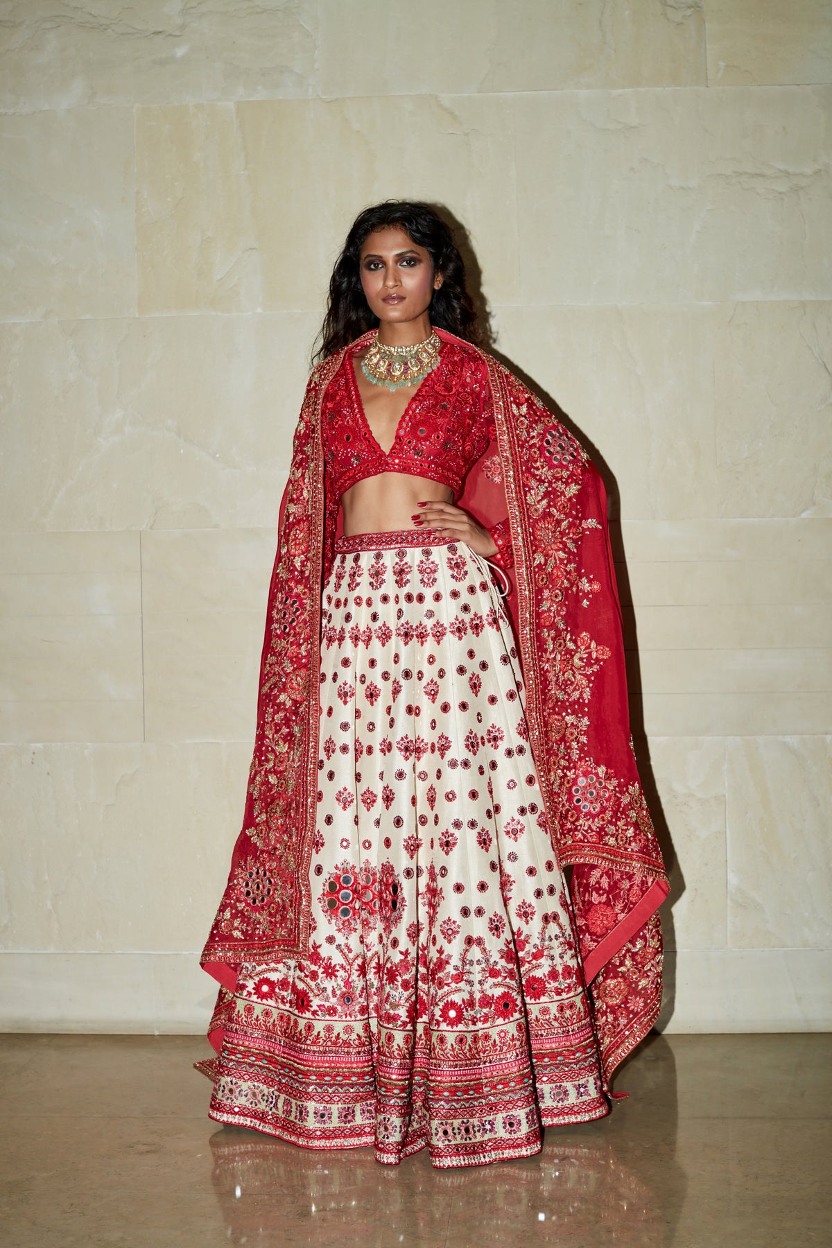 Contrast cameo pink lehenga set