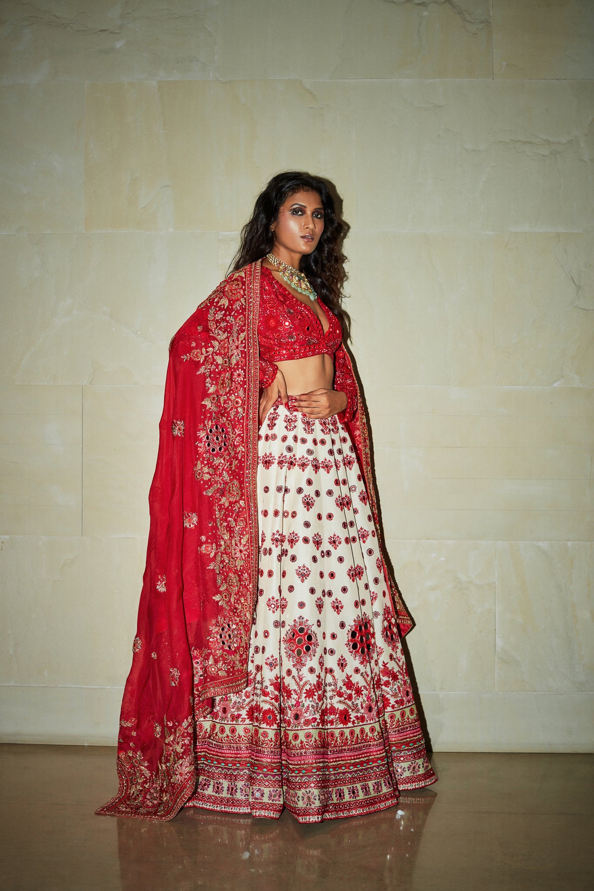 Contrast cameo pink lehenga set