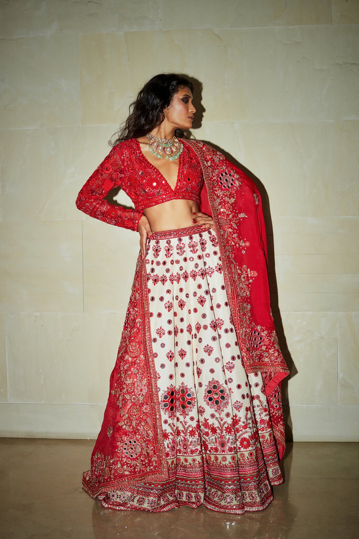 Contrast cameo pink lehenga set