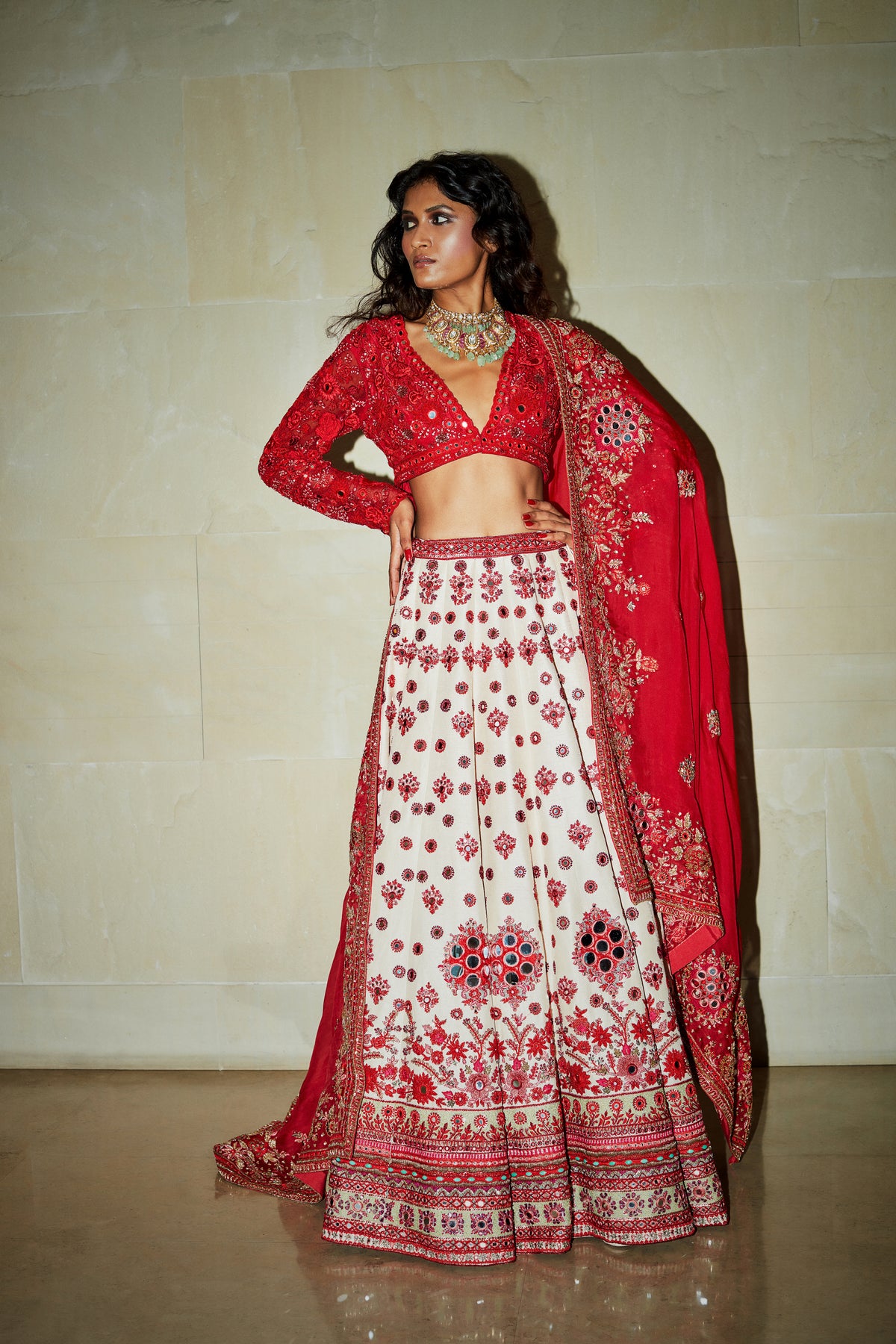 Contrast cameo pink lehenga set