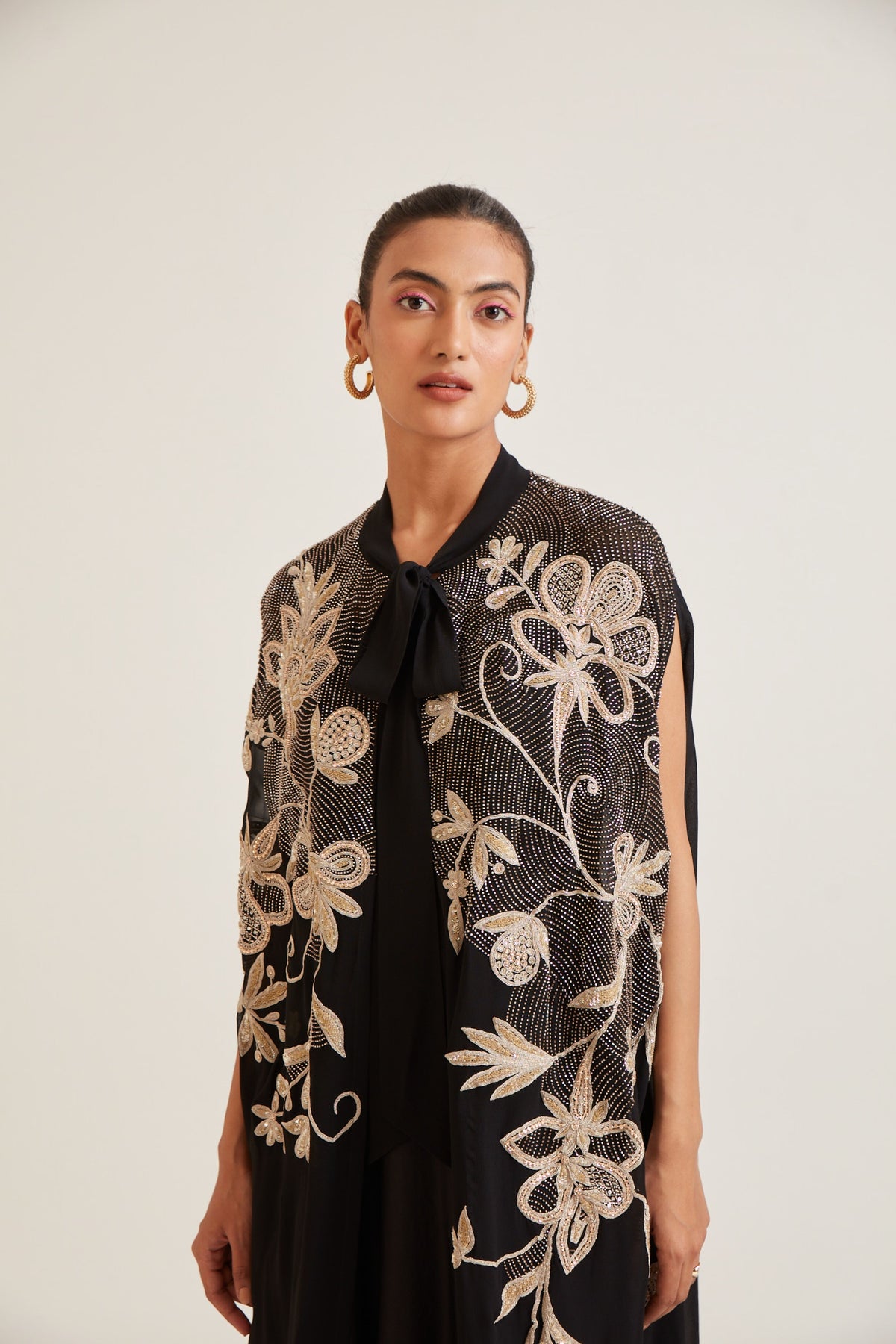 Vera Hand Embellished Bow-tied Cape