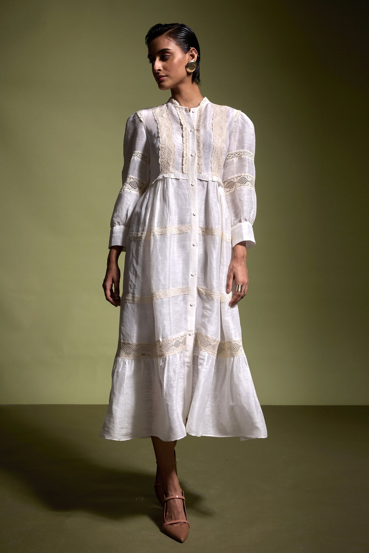 Linen Silk Lace Midi Dress