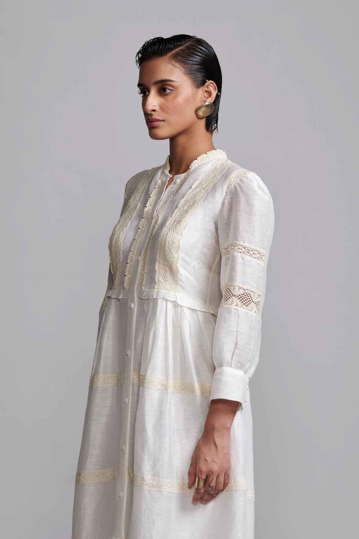 Linen Silk Lace Midi Dress