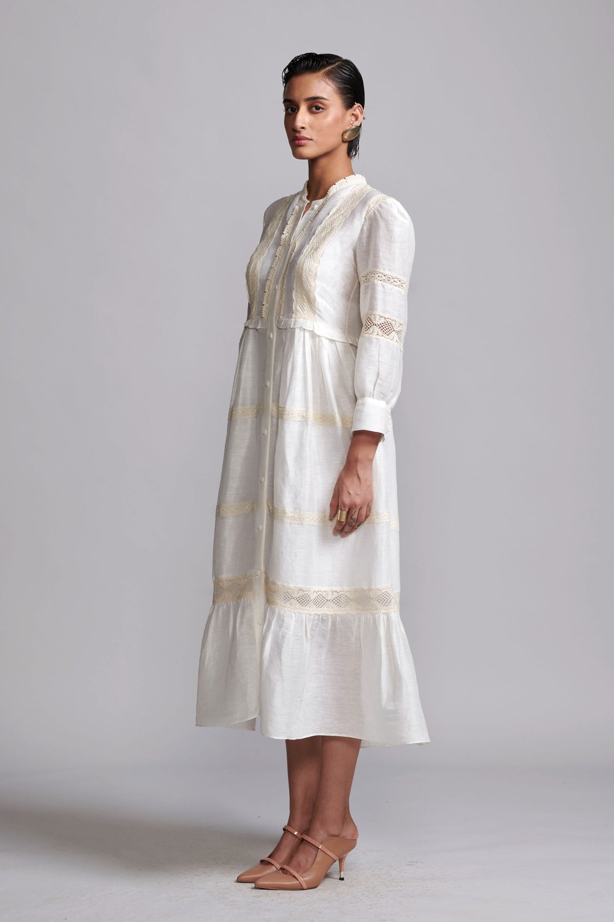 Linen Silk Lace Midi Dress