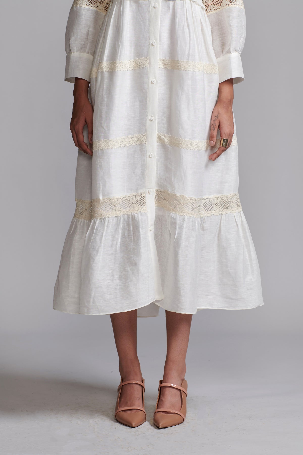 Linen Silk Lace Midi Dress