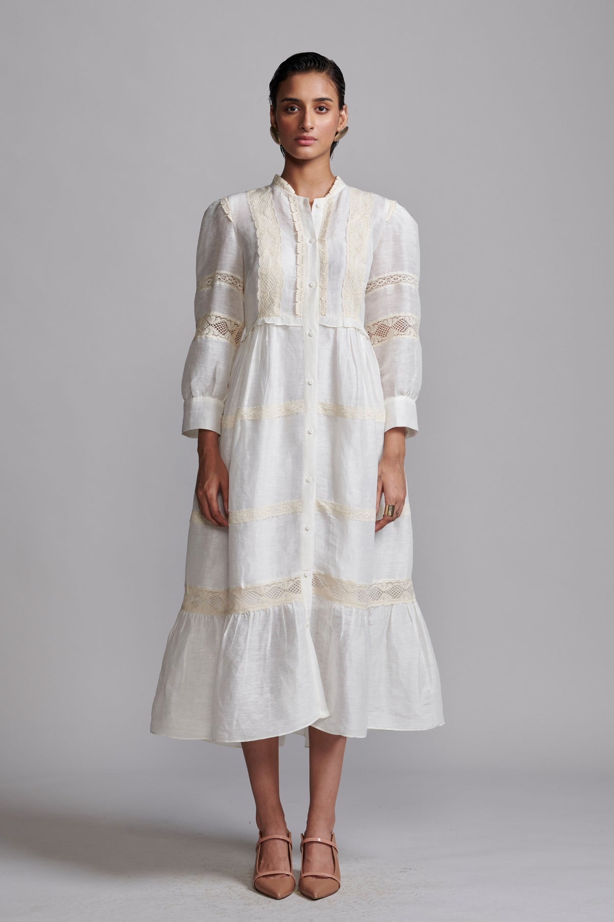 Linen Silk Lace Midi Dress