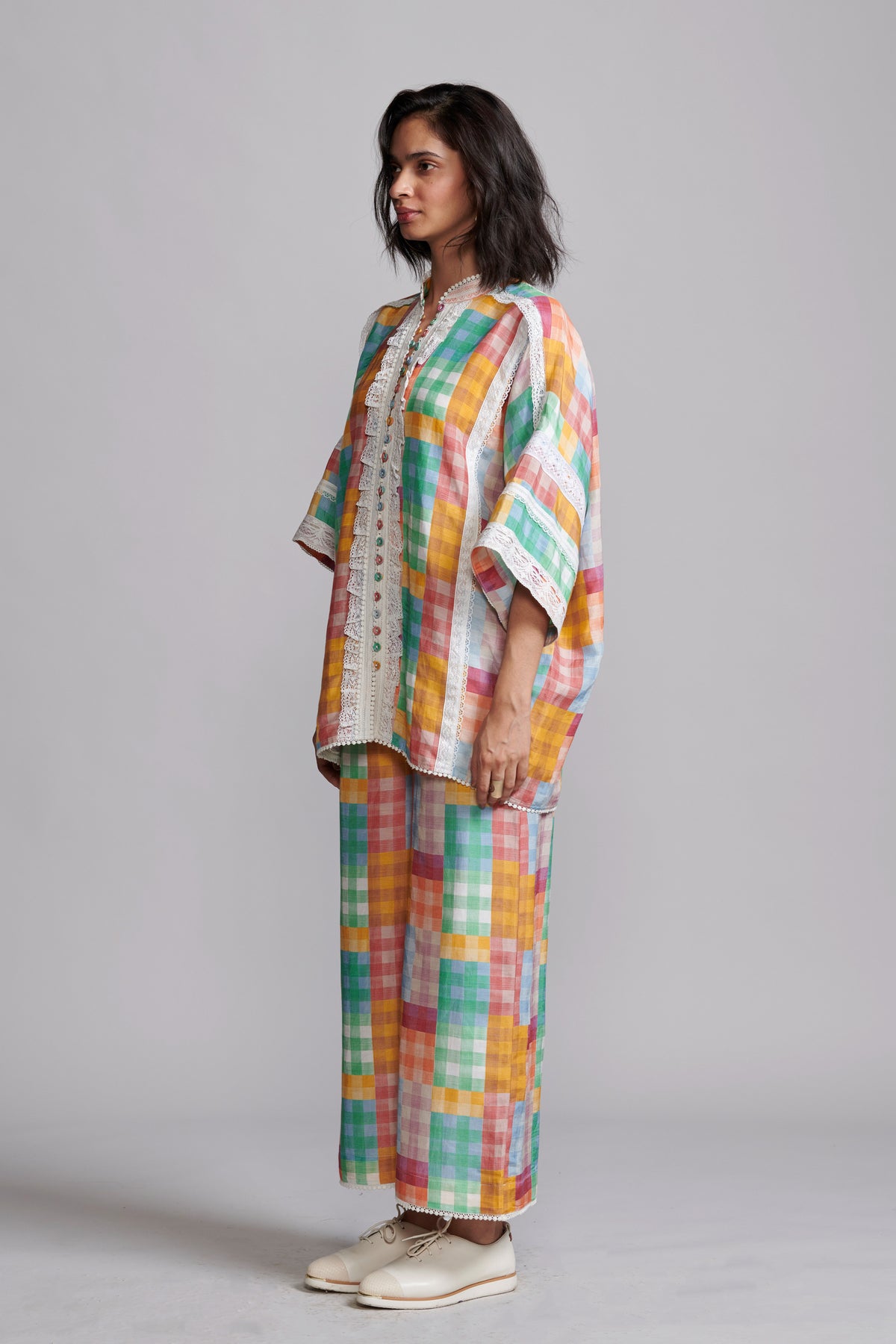 Multicolour Check and Lace Pant