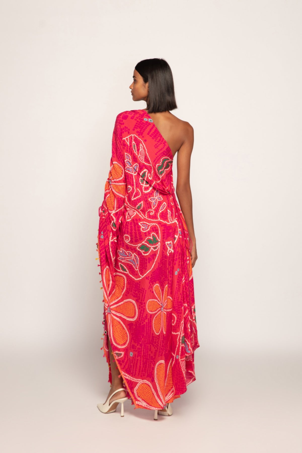 Marigold Bandhani Print Asymmetric Kaftan