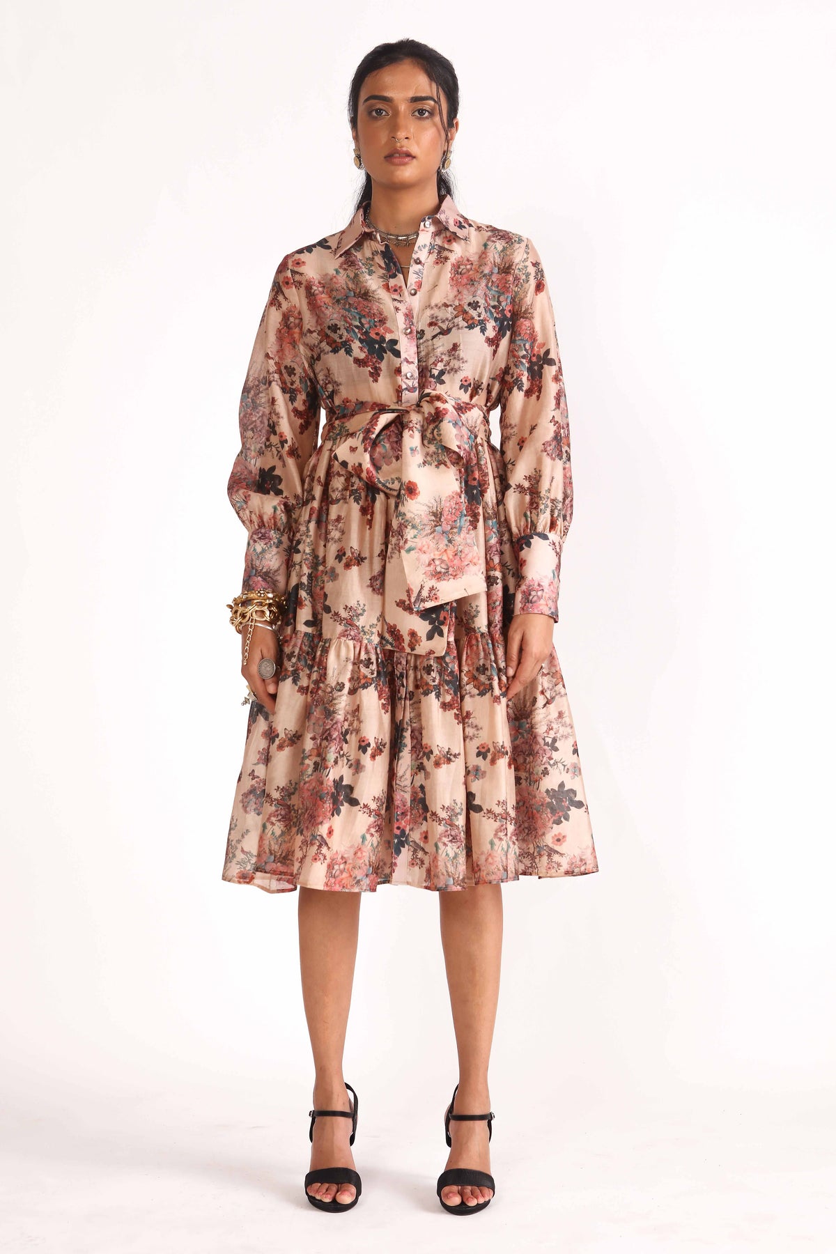 Luna Printed Chanderi Gathered Dress