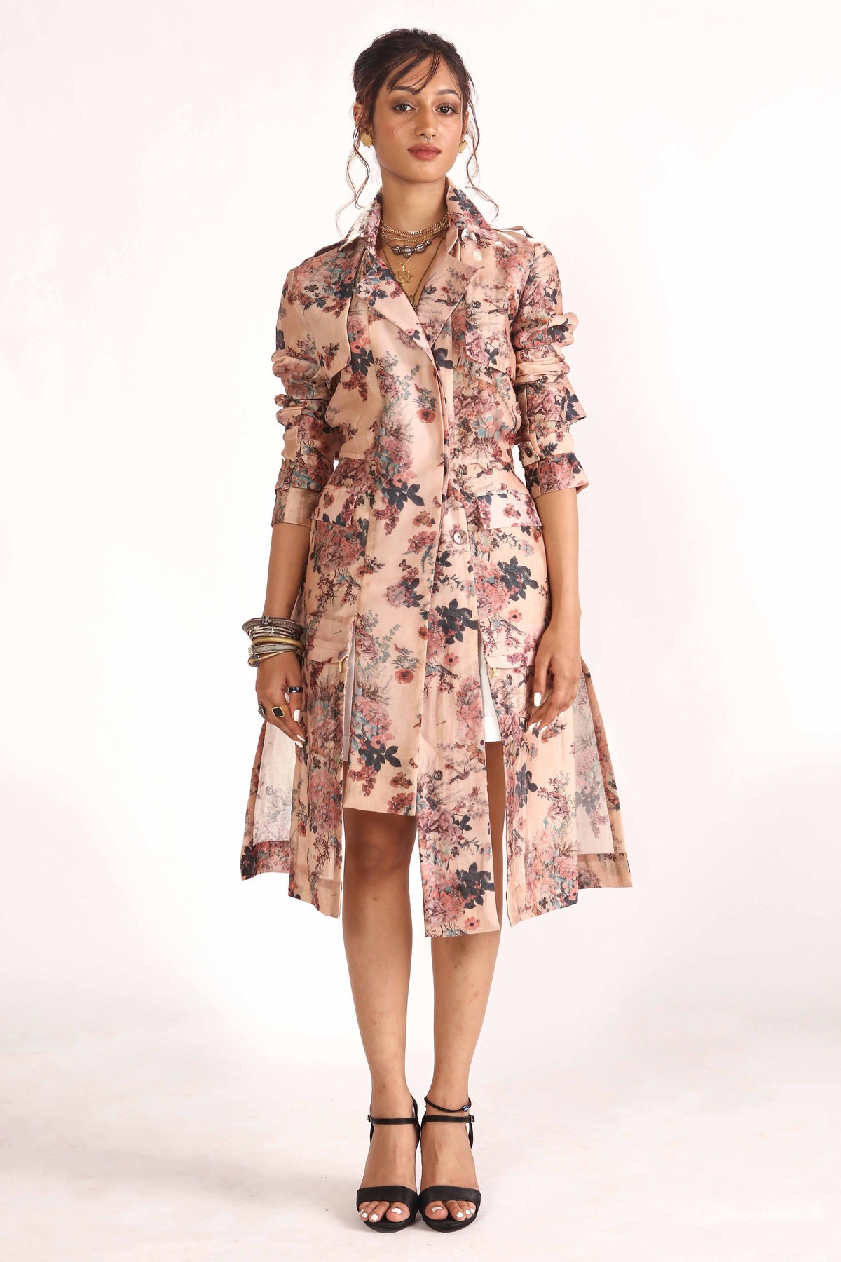 Avi Printed Trench Chanderi Jacket