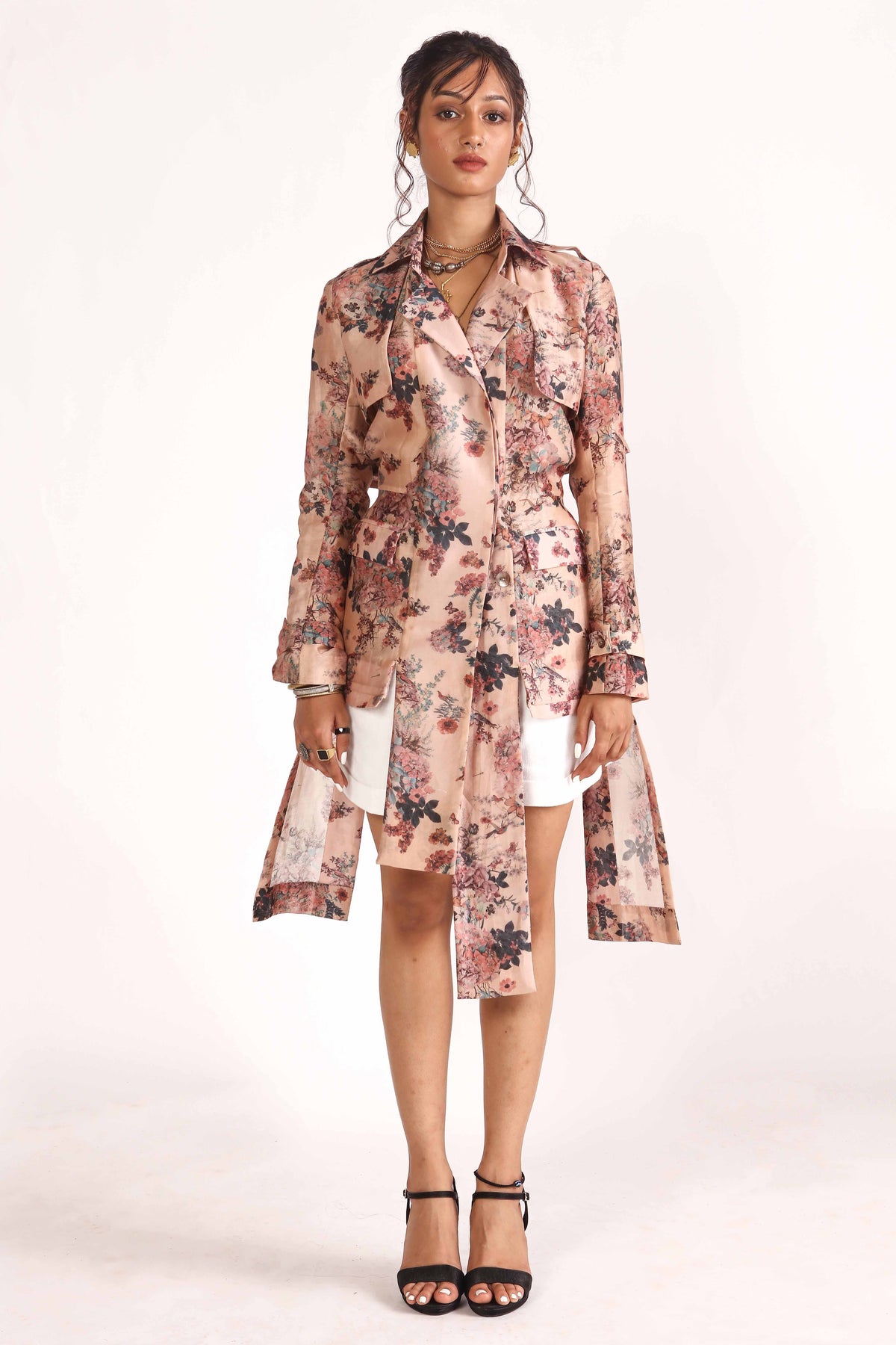 Avi Printed Trench Chanderi Jacket