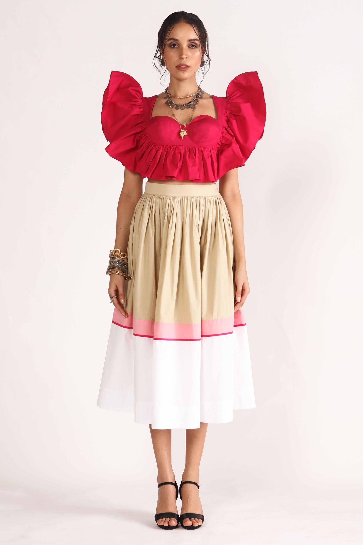 Missy Gathered Color Block Skirt