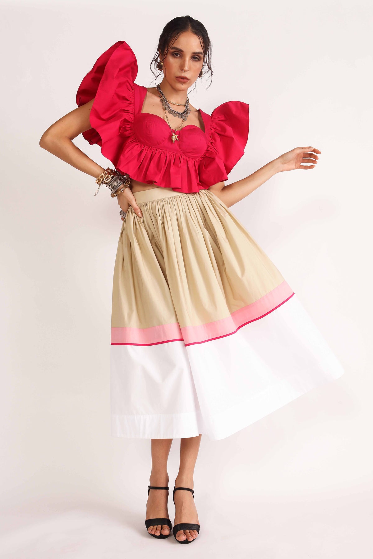 Missy Gathered Color Block Skirt