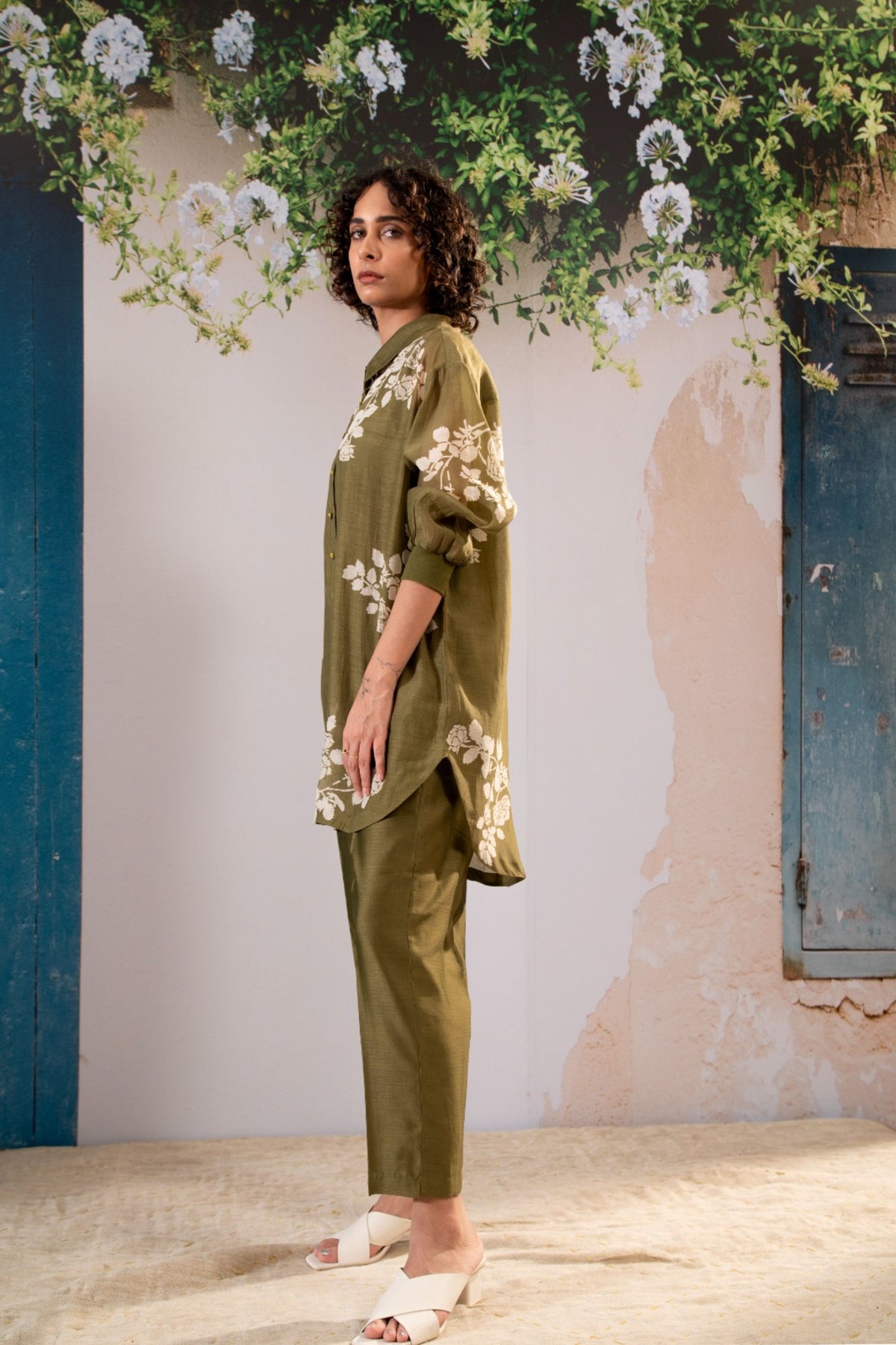 Olive Oversized Shirt Set