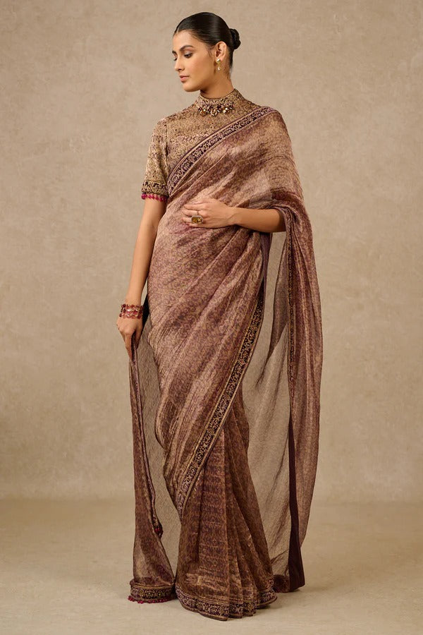 Plum Silk Tissue Saree