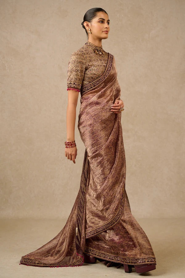 Plum Silk Tissue Saree