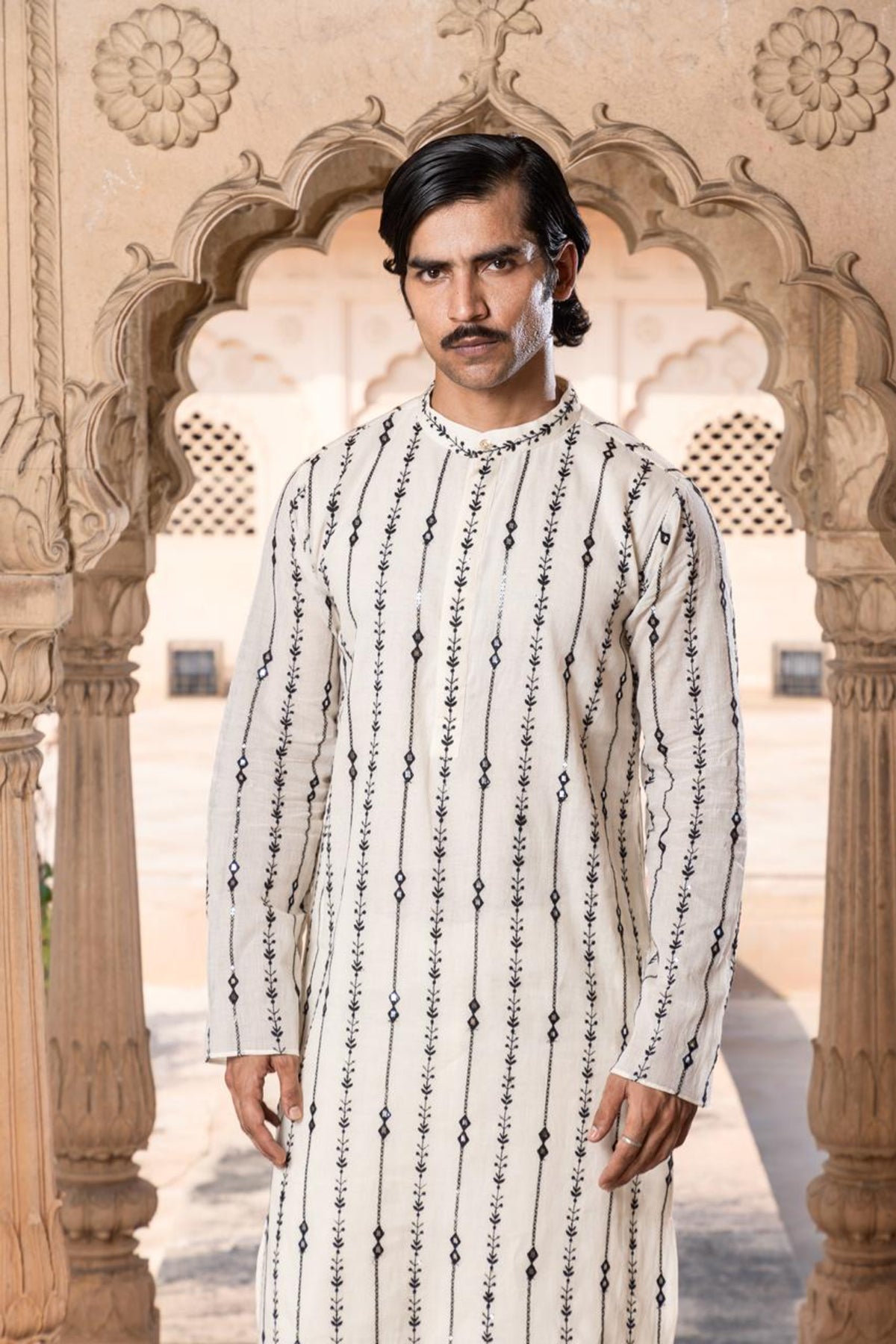 Two Diamond Black &amp; White Kurta Set