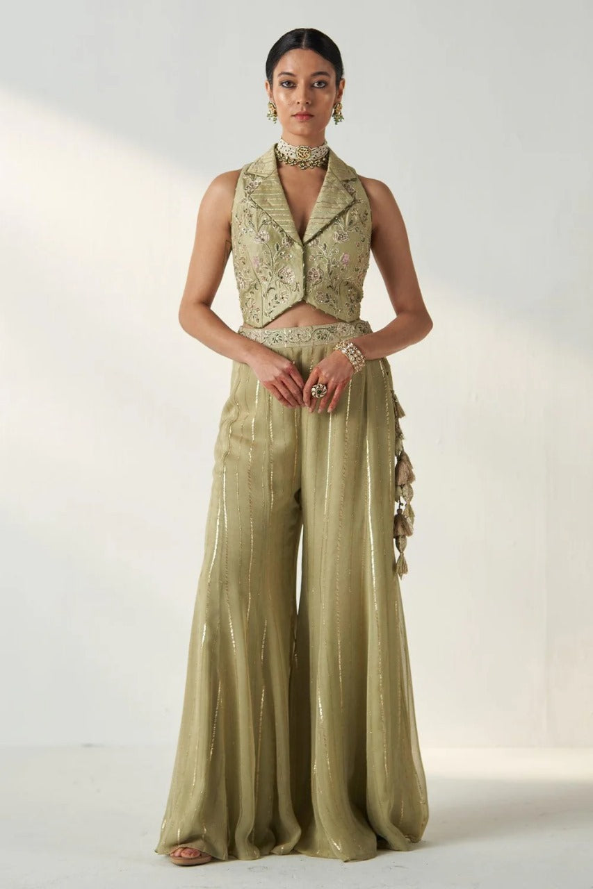 Ridhi Green Gilet Sharara Set