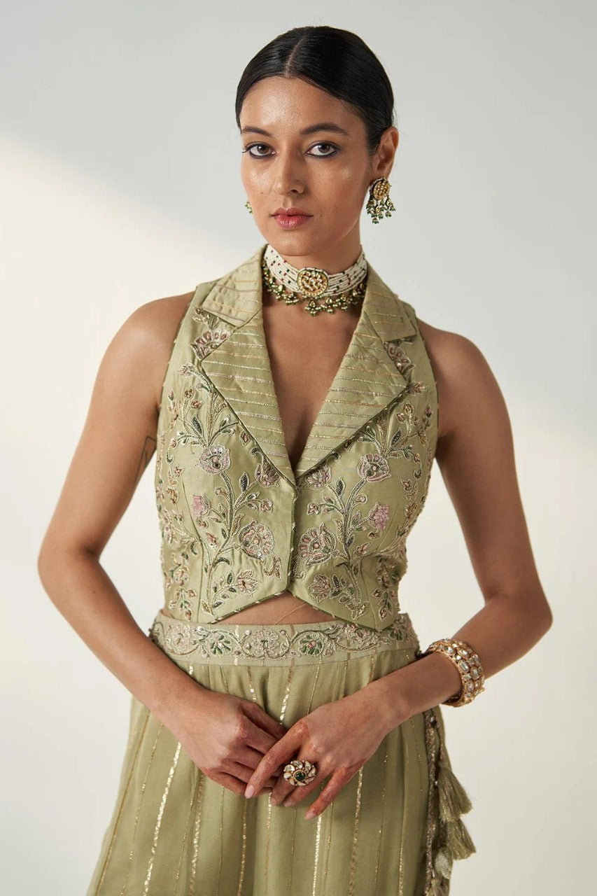 Ridhi Green Gilet Sharara Set