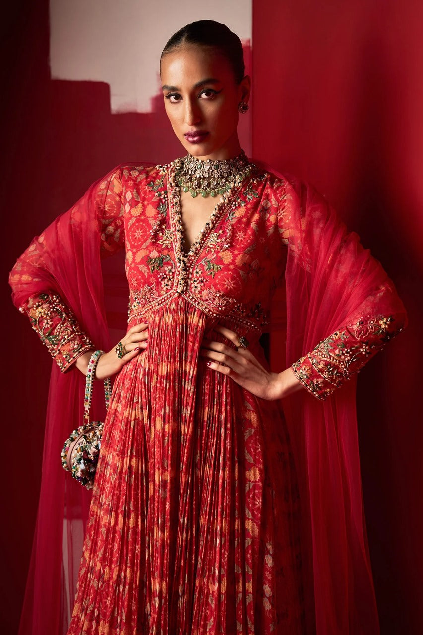 Mabrooka Red Anarkali Set