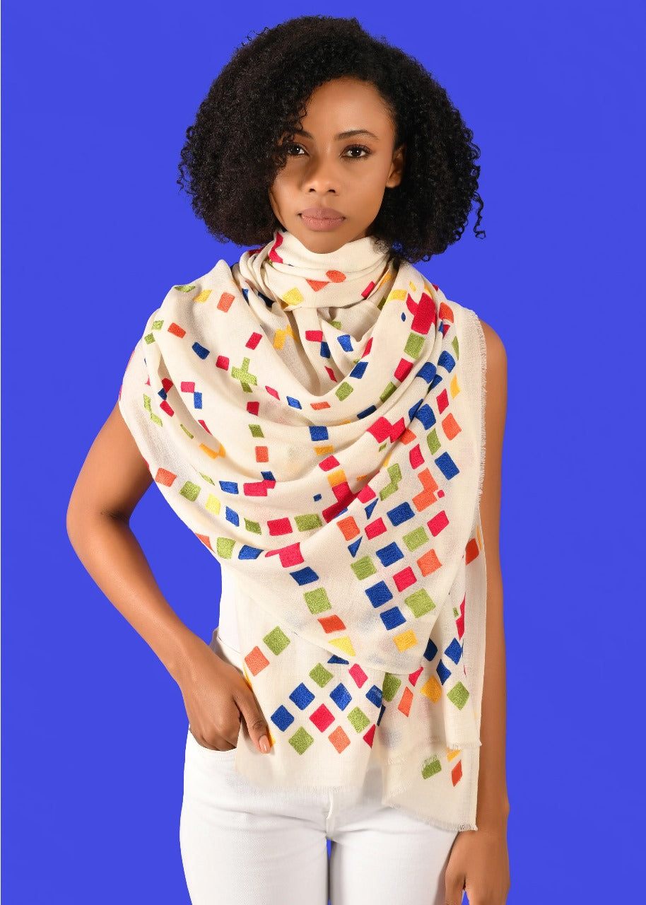 Ivory Geometric Art Stole