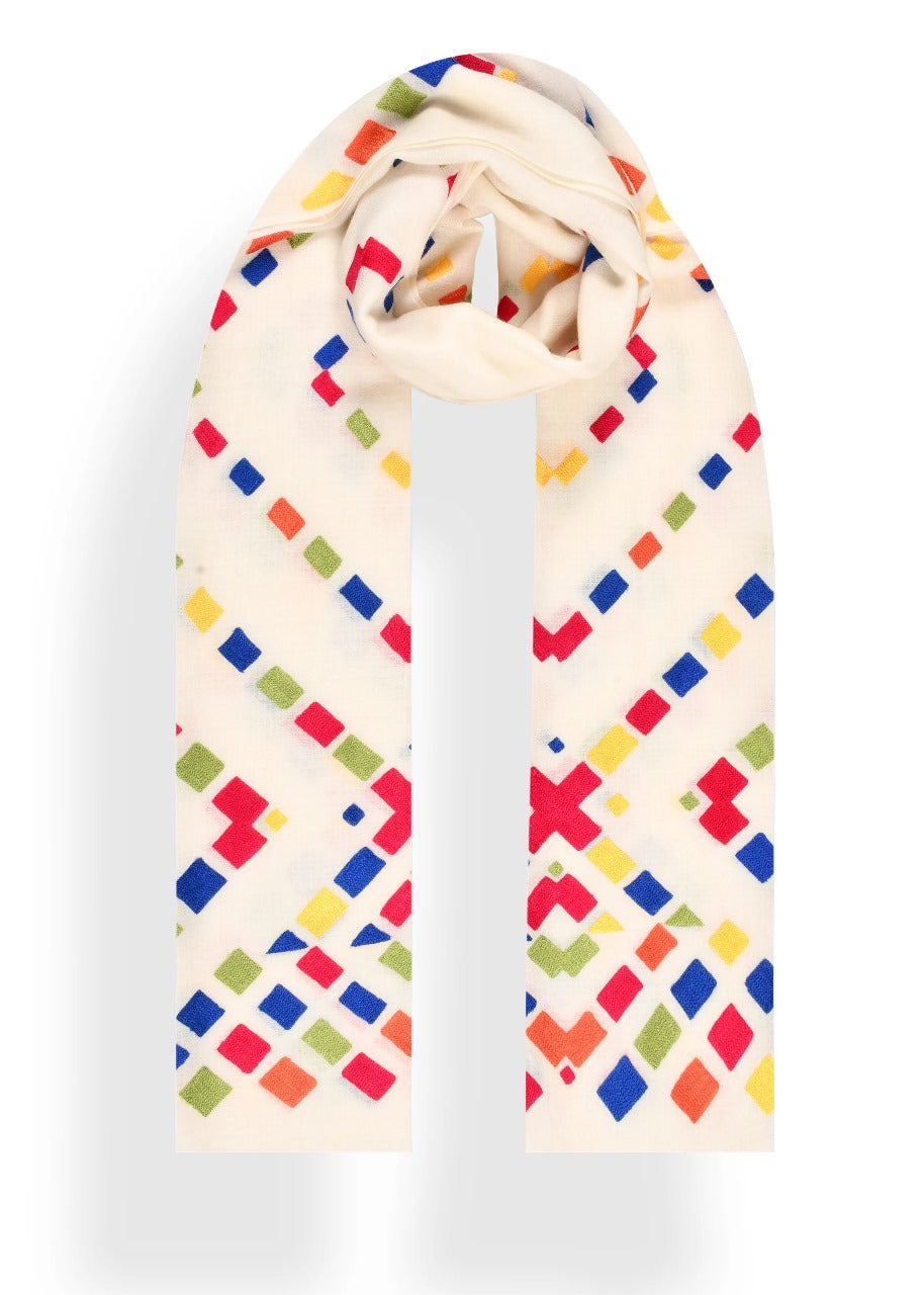 Ivory Geometric Art Stole