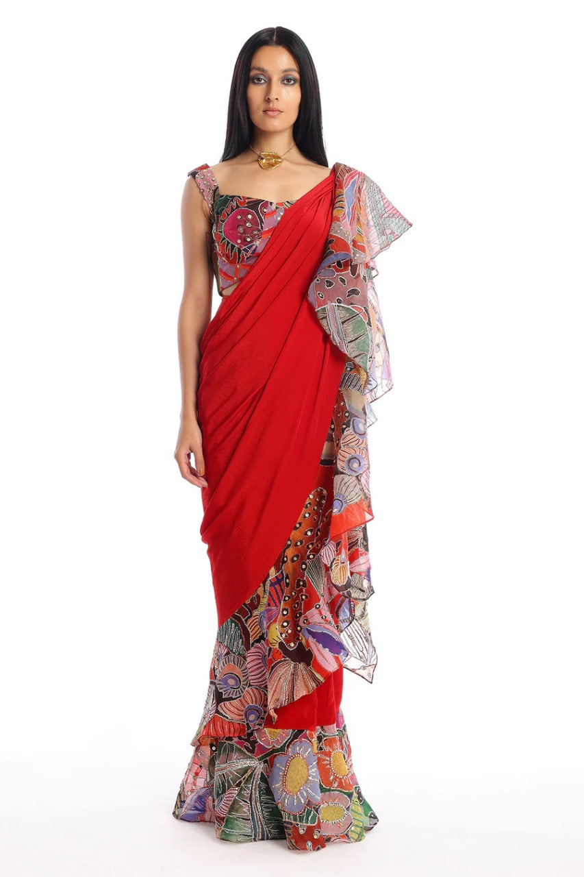 Candy Red Labyrinth Saree