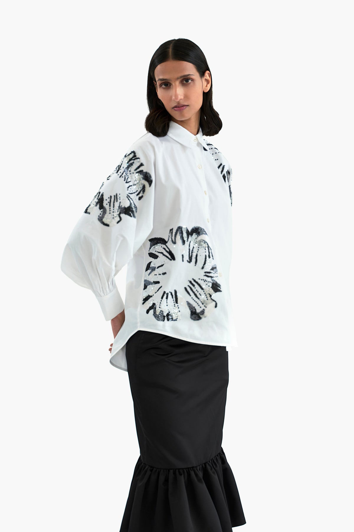 White Embroidered Kimono Shirt