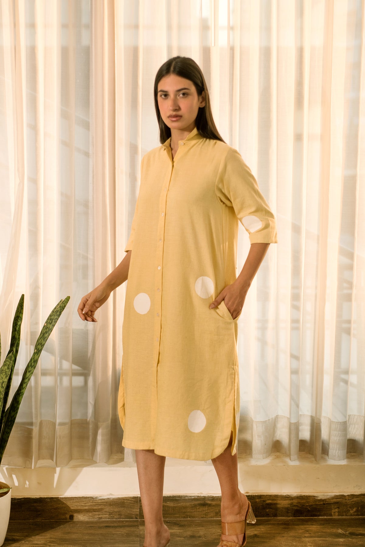 Yellow Polka Shirt Dress