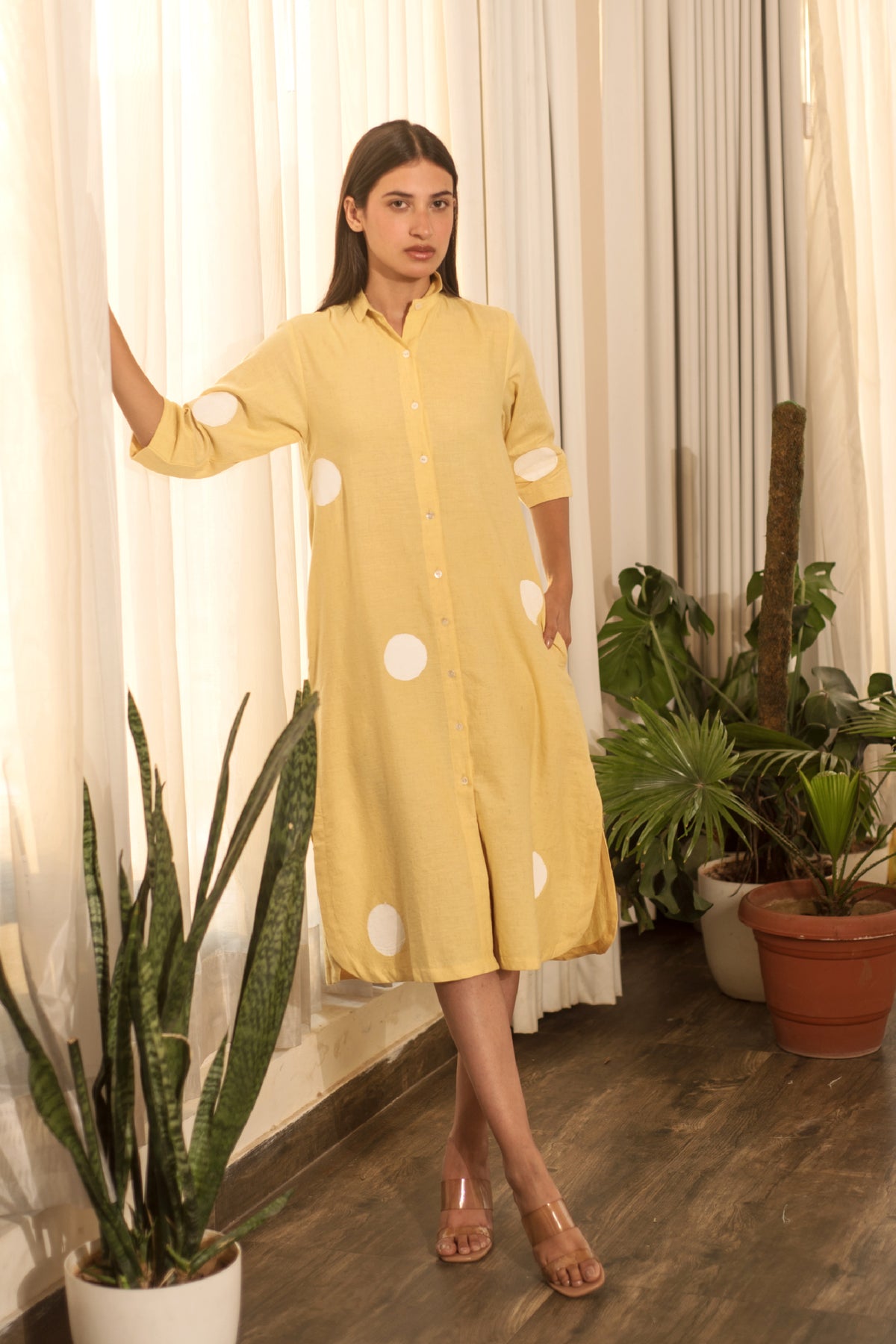 Yellow Polka Shirt Dress