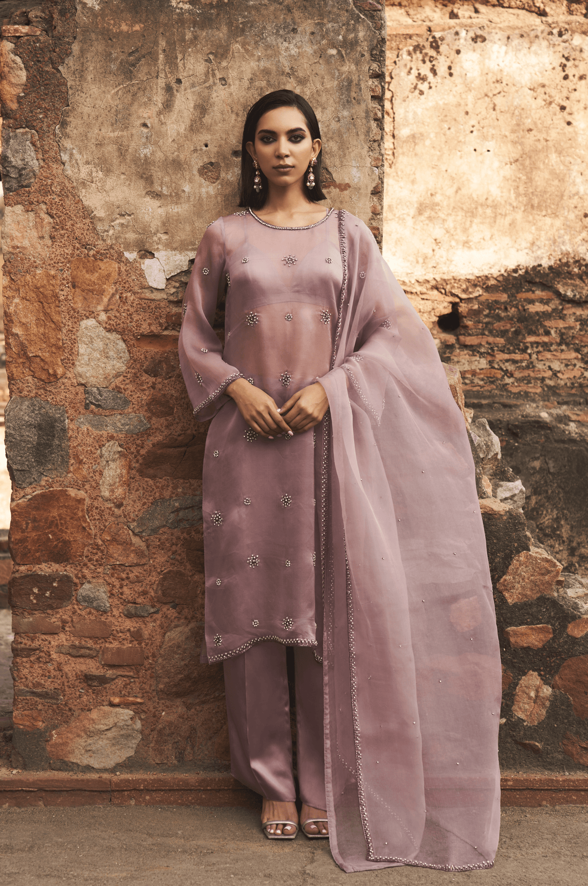 Mauve Zeya Organza Suit Set