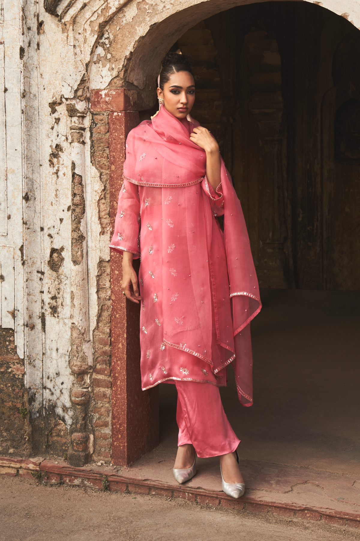 Salmon Pink Zeya Organza Suit Set